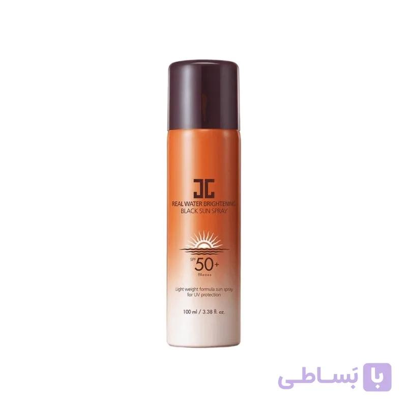 اسپری ضد آفتاب بی رنگ جی جون SPF50 مدل real مناسب انواع پوست حجم 100 میلی لیتر