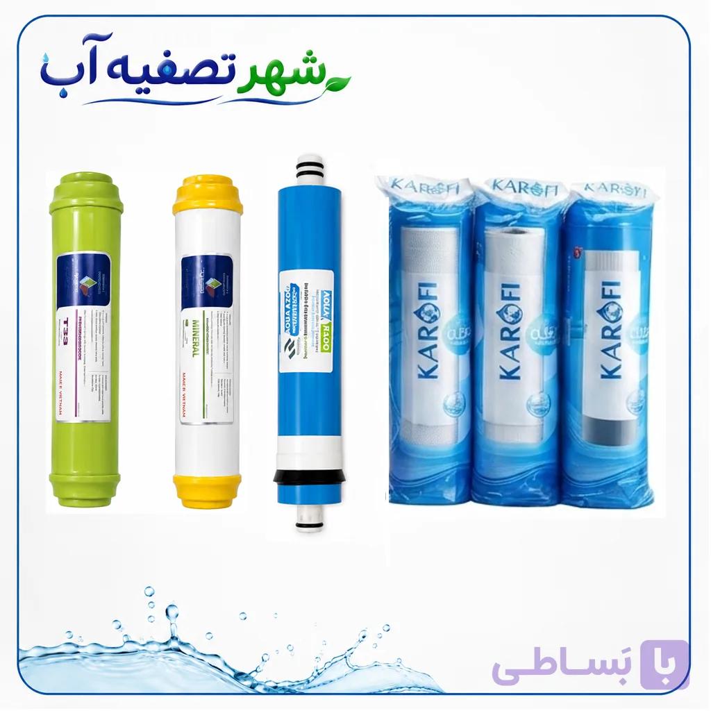 پک کامل فیلترهای ۶ مرحله‌ای تصفیه آب (کاروفی و تکومن) با ممبران 100گالن تایوان