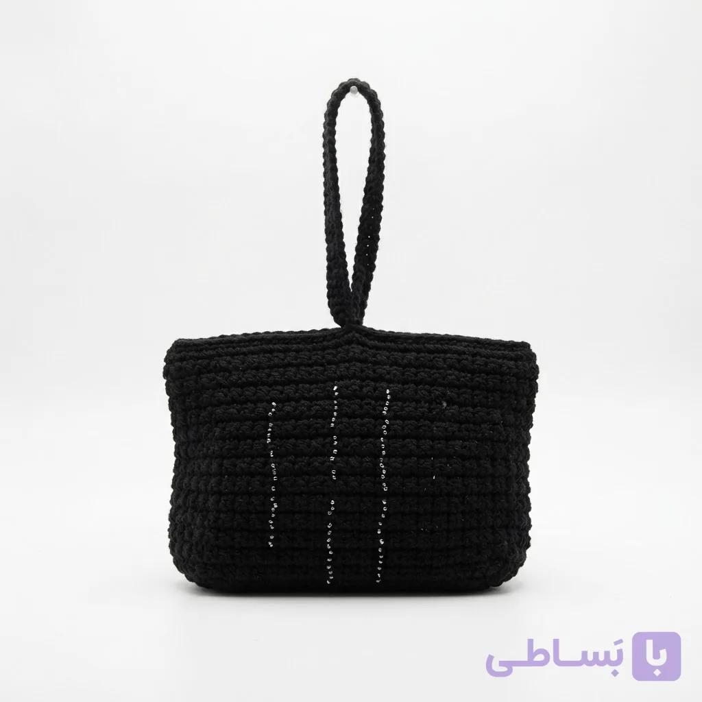 کیف کوچک دست‌باف مشکی با بند