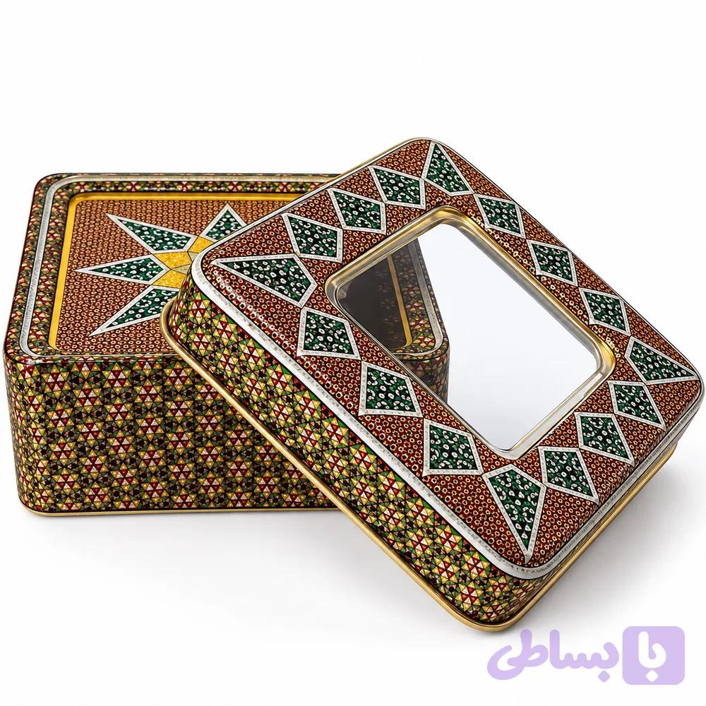 ظرف فلزی زعفران مدل مربعی طرح دار یک مثقالی — تصویر 1