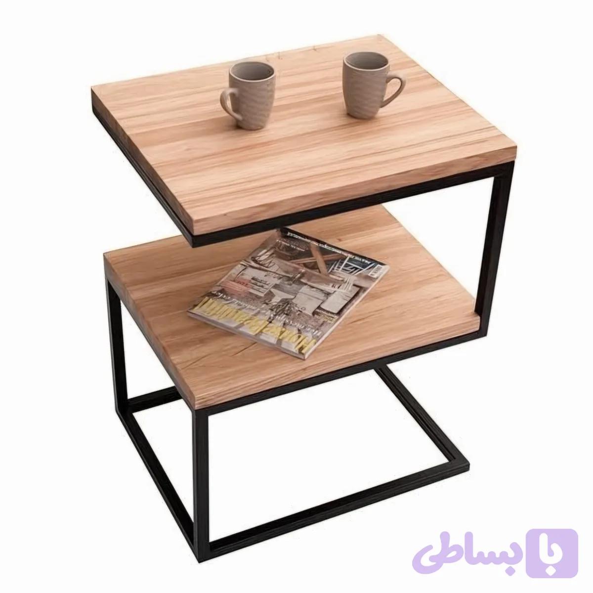 میز کنار مبلی چوب فلز مدرن