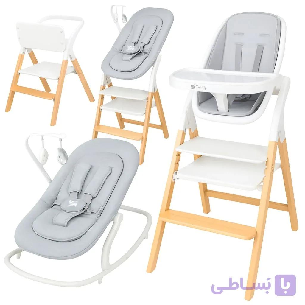 صندلی غذای چندکاره کودک Twinly مدل Alaia – صندلی تکاملی ۵ در ۱ چوب راش باکیفیت — تصویر 1