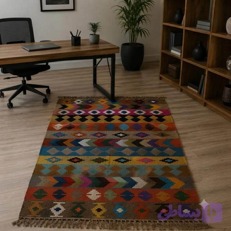 گلیم دستبافت طرح تبر ابعاد 2*1 نخ پشمی — تصویر 1