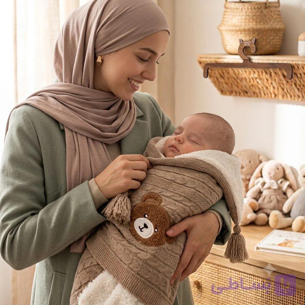 پتو دورپیچ خزدار نوزادی کوکوجم مدل تدی بافت — تصویر 1