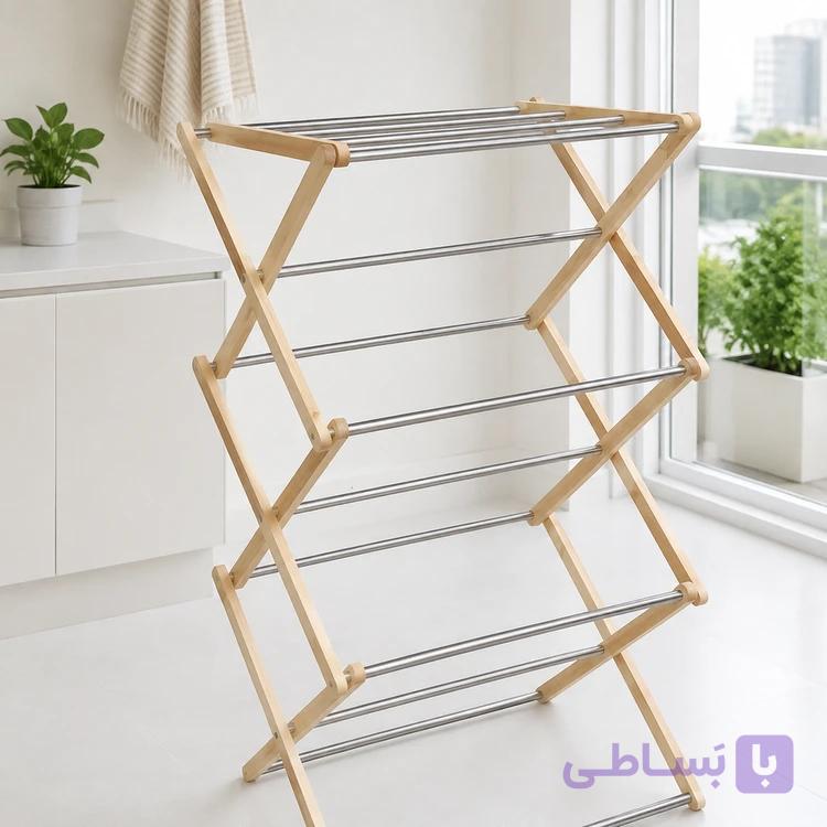 بند رخت آکاردئونی تاشو چوبی و استیل بند رخت آکاردئونی تاشو چوبی و استیل