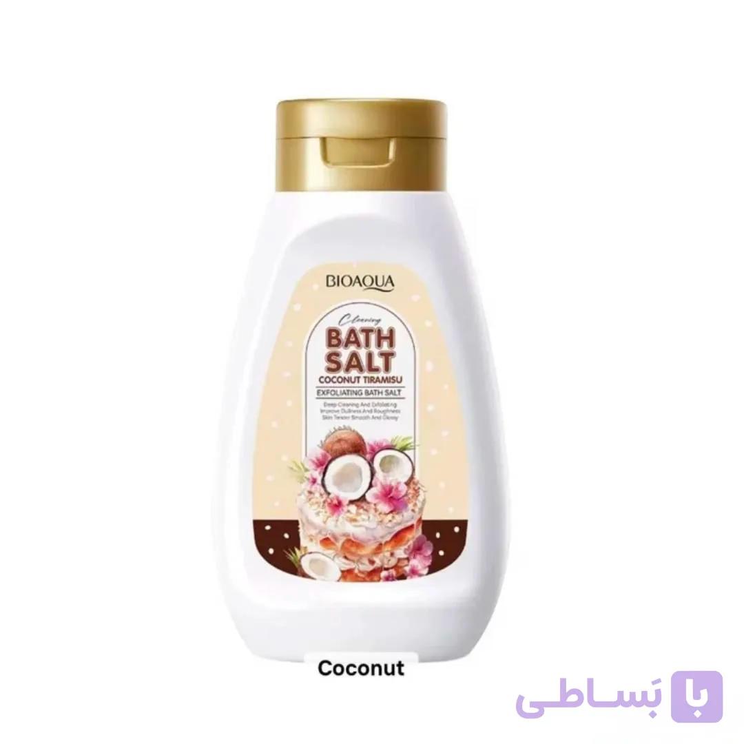 نمک بدن لایه بردار بیوآکوا BATH SALT COCNUT TIRAMISU بارایحه نارگیل تیرامیسو حجم 430 میل