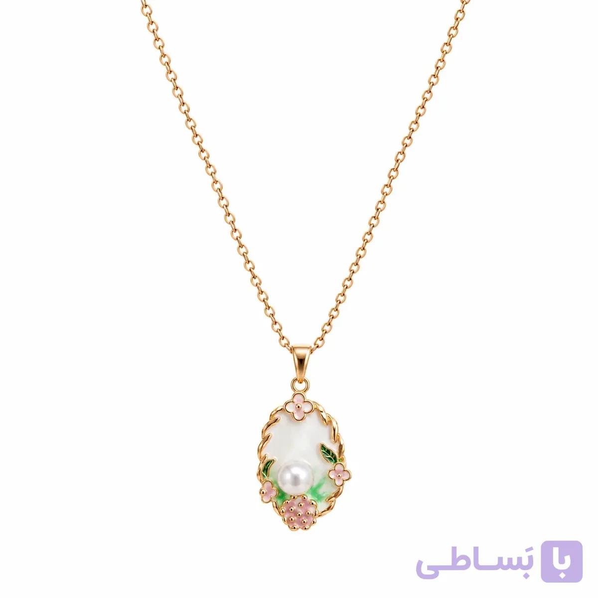 گردنبند پلاک میناکاری و مروارید — تصویر 1