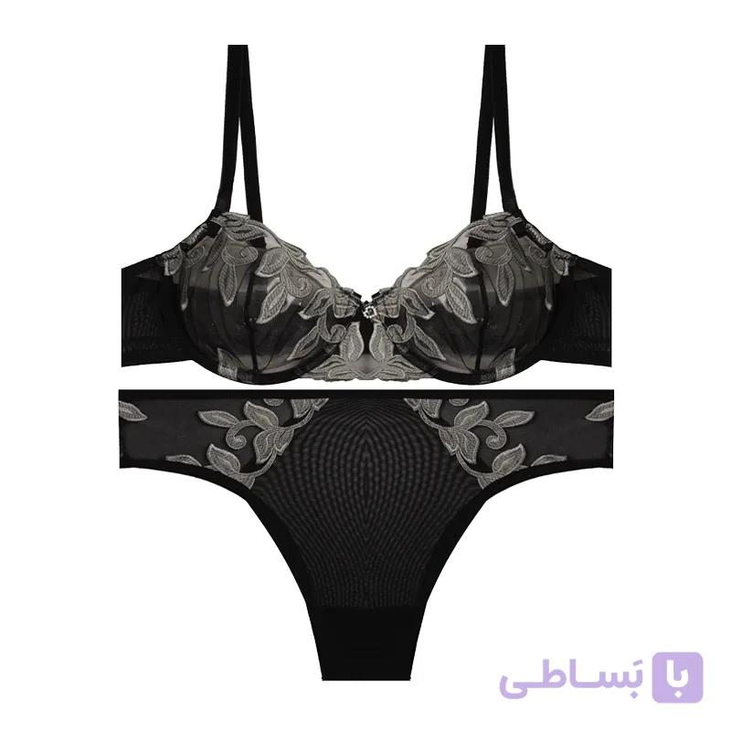 ست شورت و سوتین فنردار تورگاز گلدوزی آویز قلب نگین دار براگور — تصویر 1