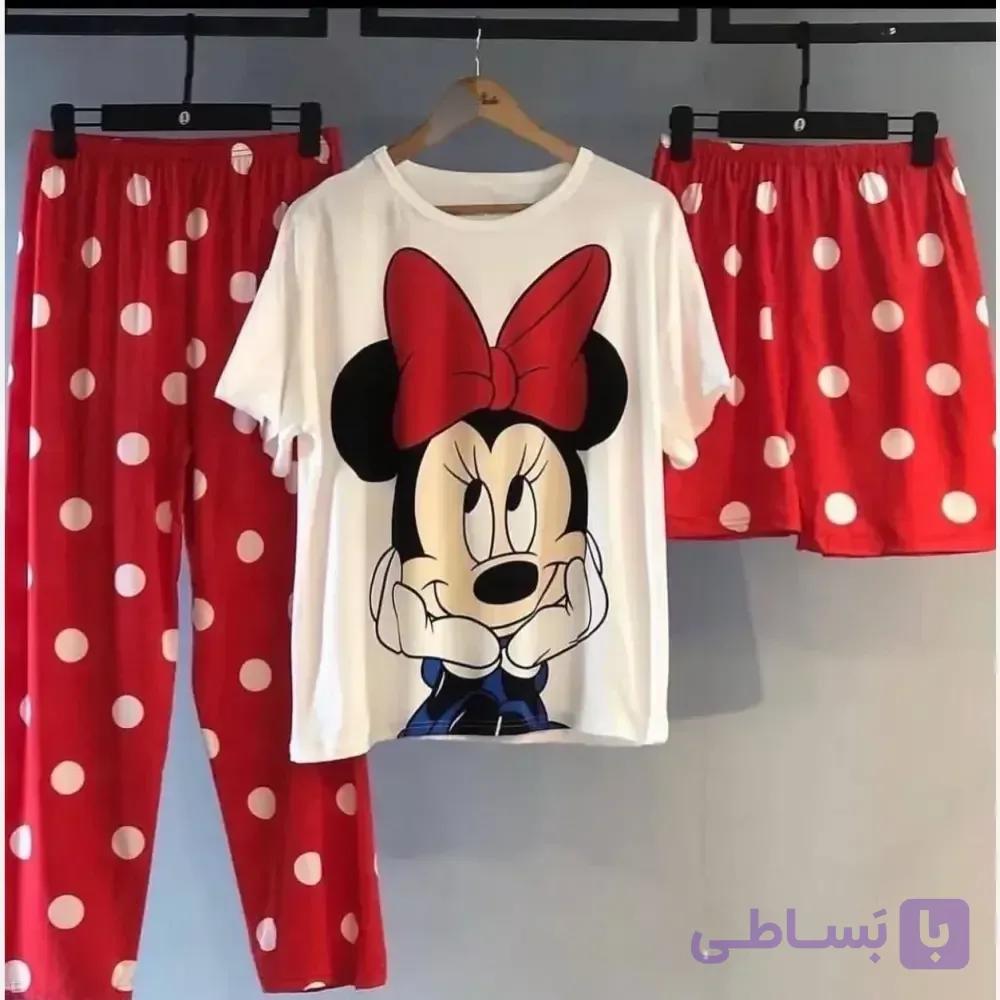 ست سه تیکه تیشرت شلوار شرتک لاکرا فریسایز 36 تا 44