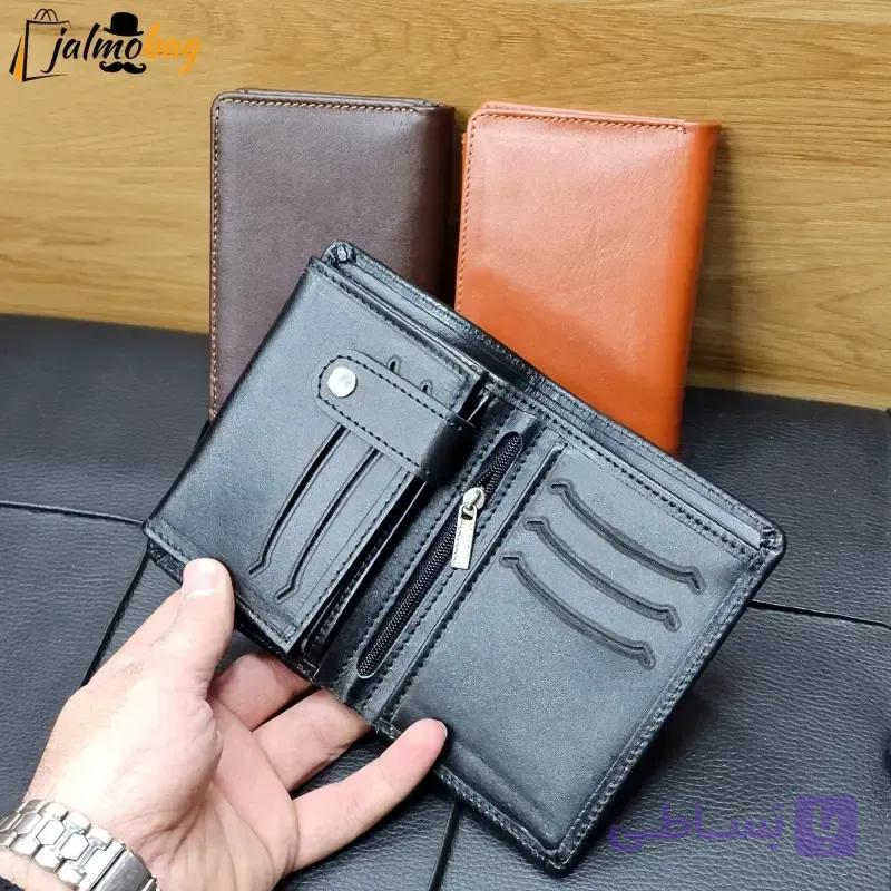 کیف پول جیبی چرم طبیعی گاوی دوخت تمیز با جای اسکناس و جاکارتی