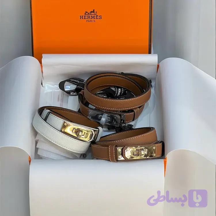 کمربند هرمس زنانه مدل Kelly؛ عسلی و شیری و مشکی — تصویر 1