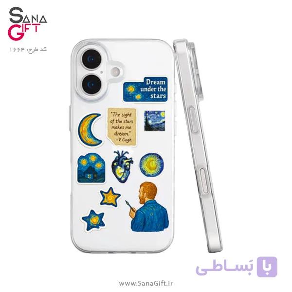 قاب موبایل شفاف طرح کلاژ شب پرستاره ون گوگ