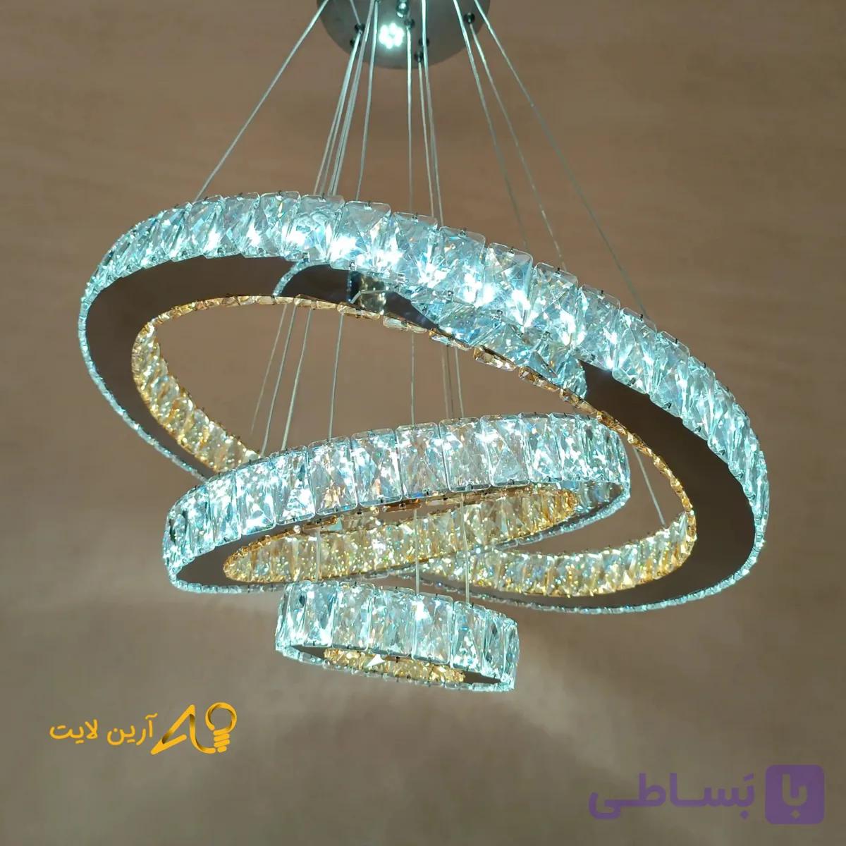لوستر آویز کریستال 3حلقه سایز 50_30_15 — تصویر 1