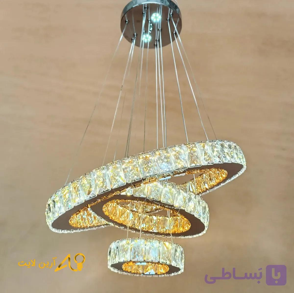 لوستر کریستال مدرن 3حلقه سه حالت نور — تصویر 1