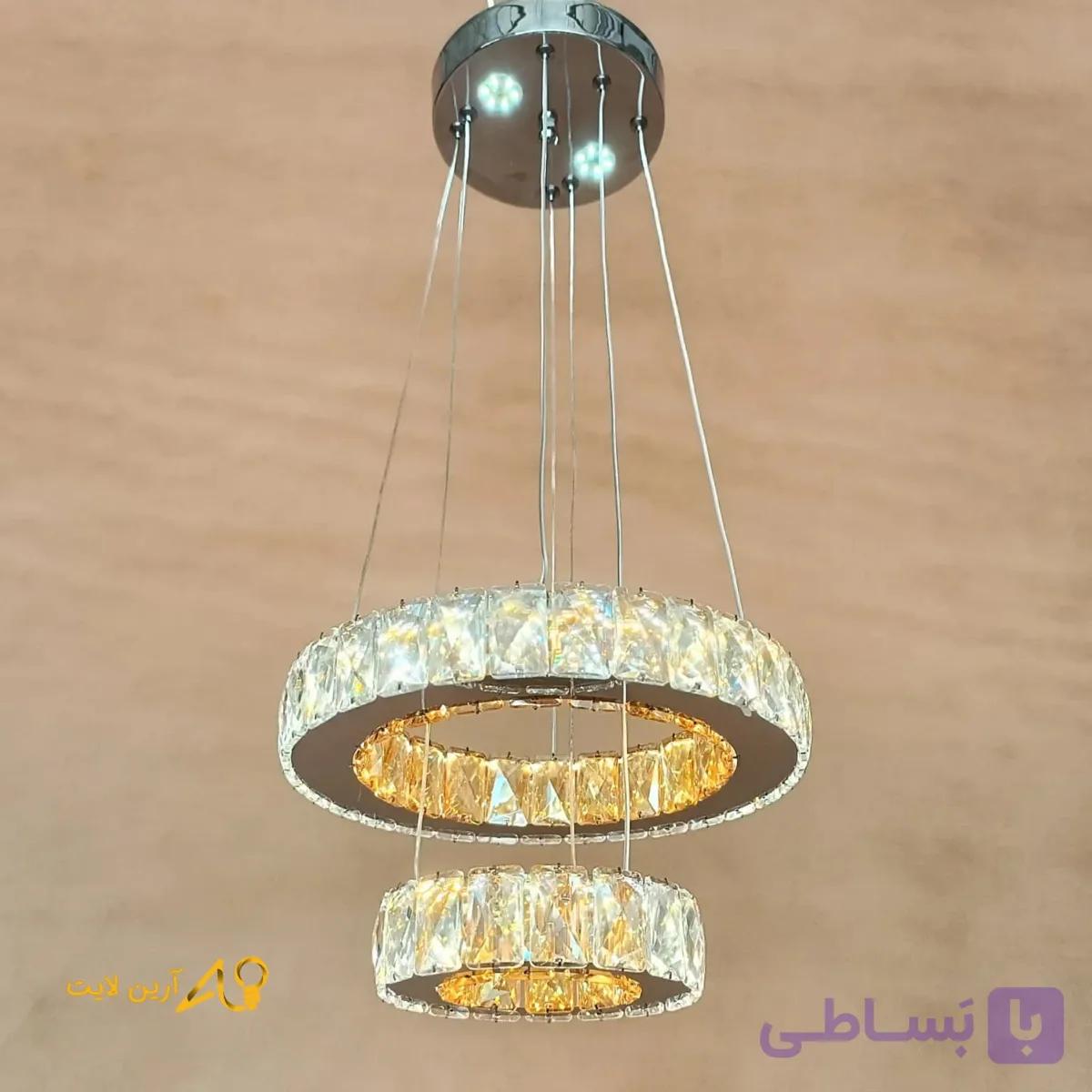 لوستر آویز کریستالی 2حلقه سایز 20_15 cm — تصویر 1