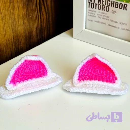 گیره مو پیشی گیره های پیشول بصورت جفتی رنگ صورتی کیوت فانتزی پینترستی بافته شده از بهترین کاموا