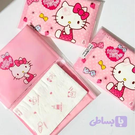 جا دستمال کاغذی کیفی جیبی مسافرتی دارای برگ دستمال جنس پلاستیکی قابل شستشو طرح کیوت فانتزی ملودی کیتی