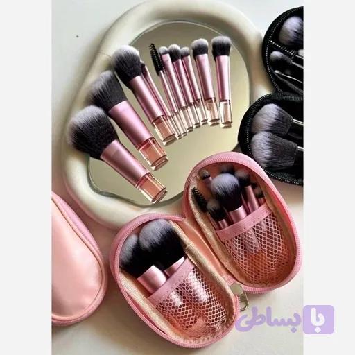 پک 10 عددی براش کیکو اورجینال کیفی مسافرتی کوچک مینی صورتی براش پینترستی رژگونه پودرفیکس رژ لب سایه چشم ابرو کیوت فانتزی
