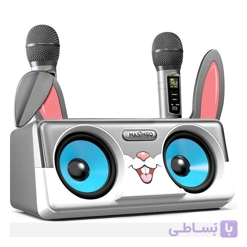 اسپیکر کارائوکه MASINGO مدل G3 طرح خرگوش با دو میکروفون بی‌سیم با قابلیت آوازخوانی | سایز بزرگ + (گارانتی طلایی) — تصویر 1