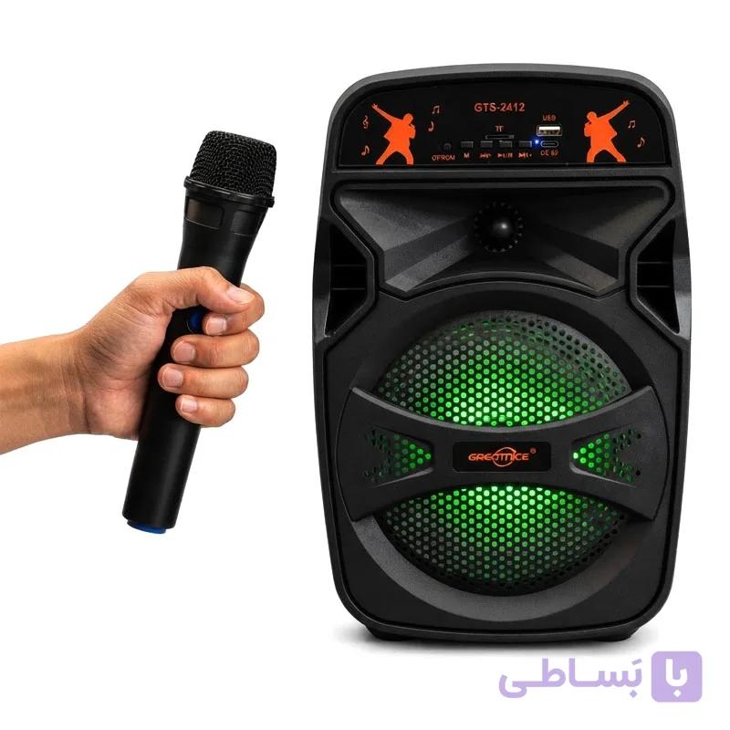 اسپیکر شارژی بیس دار برند گریت نایس اورجینال مدل 2412 به همراه میکروفون و رقص نور  |۶.۵ اینچ سایز بزرگ + (گارانتی طلایی) — تصویر 1