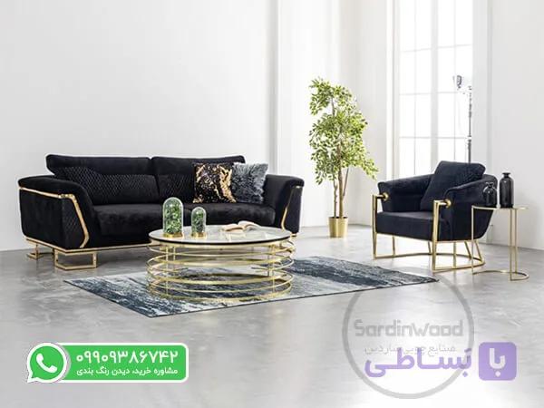 مبل راحتی مشکی طلایی مدل سلنا — تصویر 1