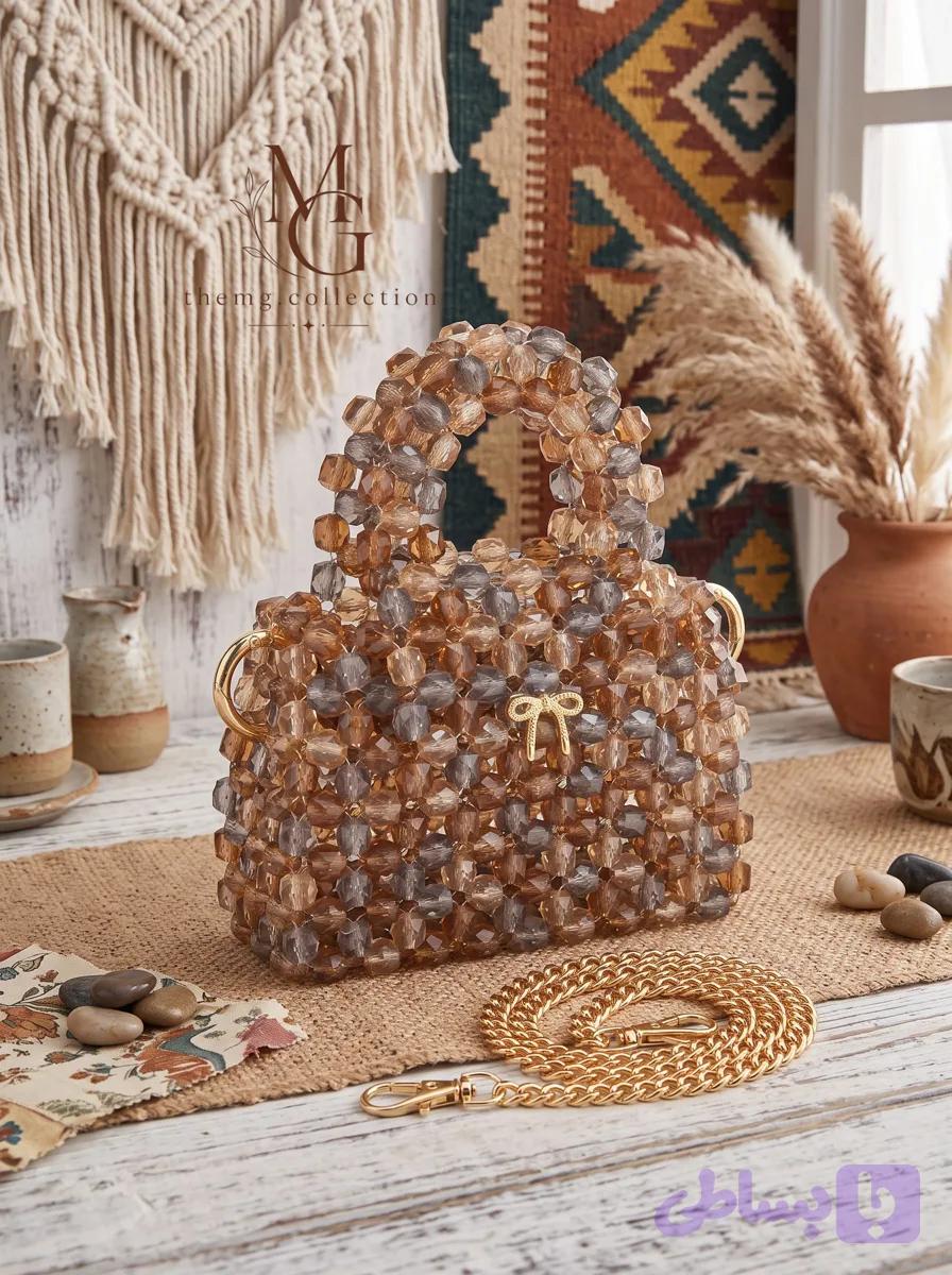 کیف مرواریدی قهوه ای