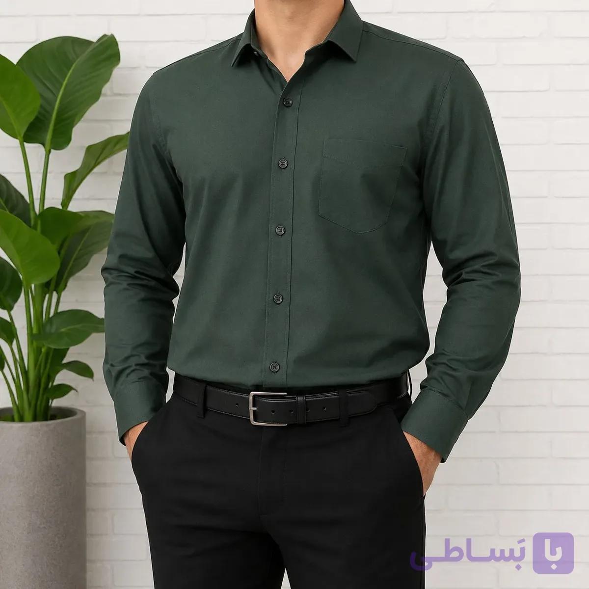 پیراهن آستین بلند مردانه پارچه کجراه و سوزنی نخی سایز L تا 2XL