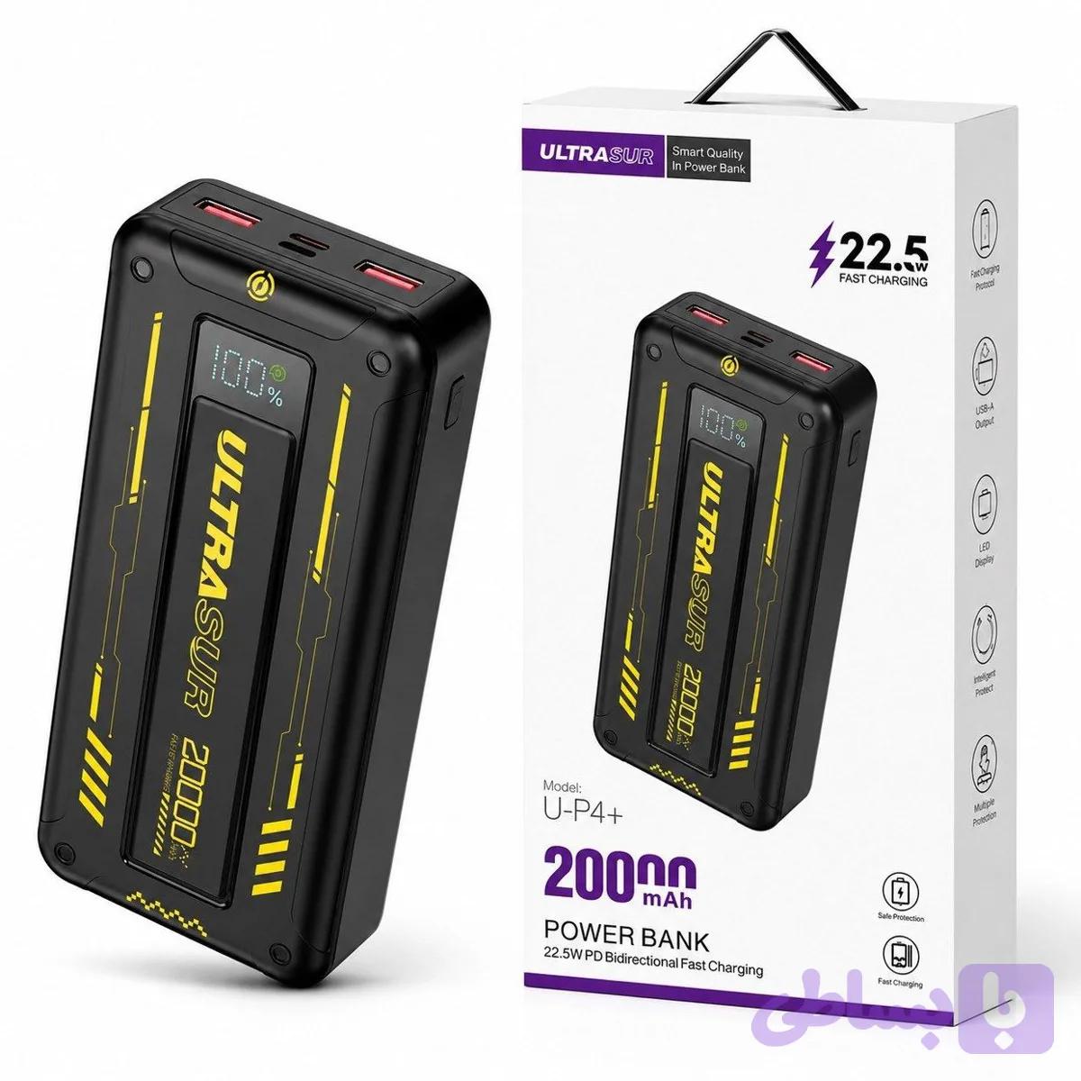 پاوربانک ULTRASUR ظرفیت ۲۰۰۰۰ میلی‌آمپرساعت مدل UP-4+ — تصویر 1