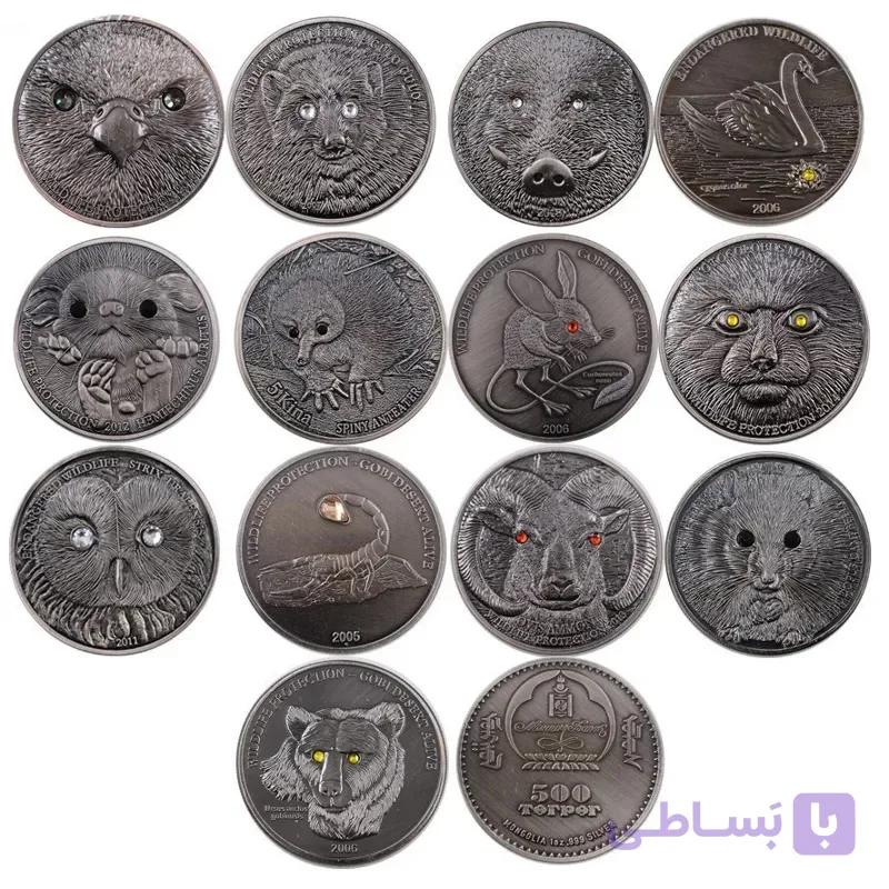 مجموعه 13 سکه طرح حیوانات مغولستان ( نگین کاری ) — تصویر 1