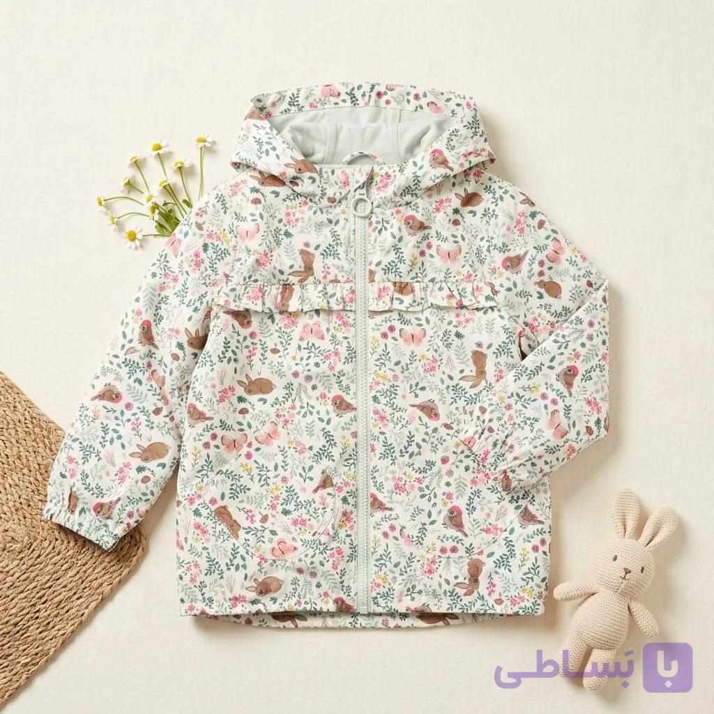 بارانی بچگانه دخترانه برند اچ اند ام H&M سبز طرح طبیعت