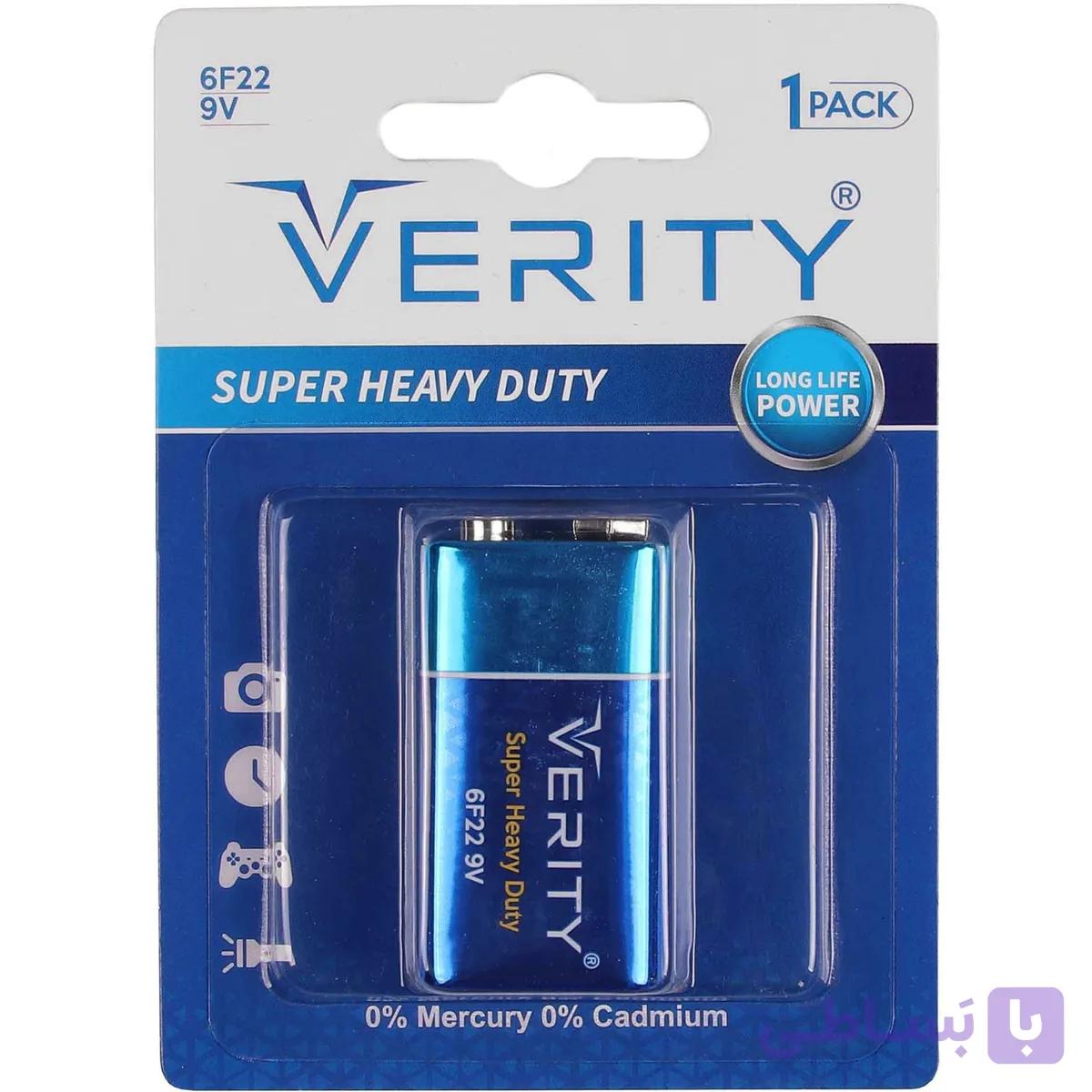 باتری مستطیلی 9 ولت وریتی مدل verity 6F22 — تصویر 1