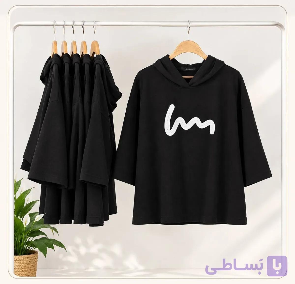 تیشرت کلاهدار باکسی زنانه نخ پنبه درجه یک کد 169 — تصویر 1