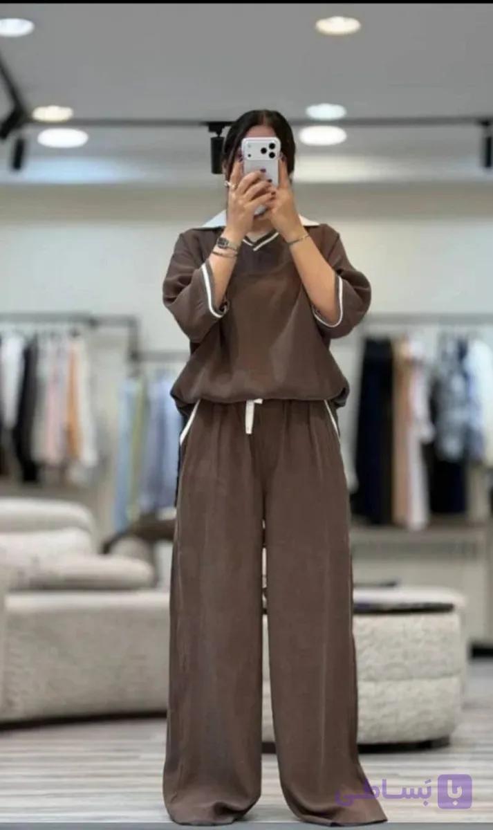 ست پلوشرت و شلوار قهوه ای زنانه کد148 — تصویر 1