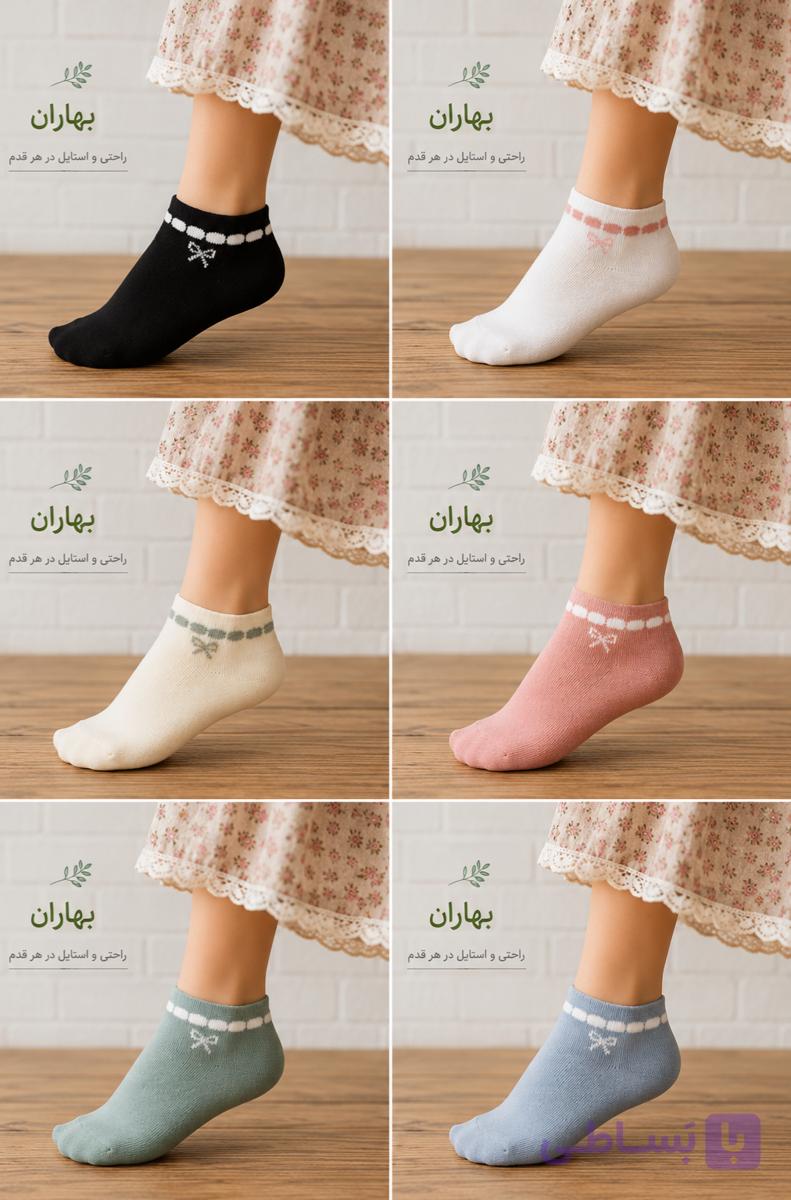 جوراب بچه گانه۴ سایز نیم ساق کش اسپرت طرح پاپیون از سایز ۳ تا ۶