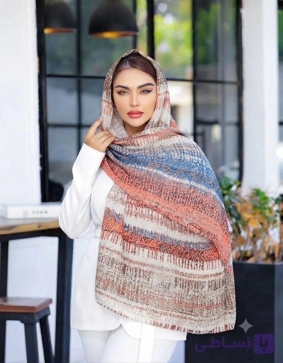 شال نخی چاپی طرح آبرنگی راه‌راه