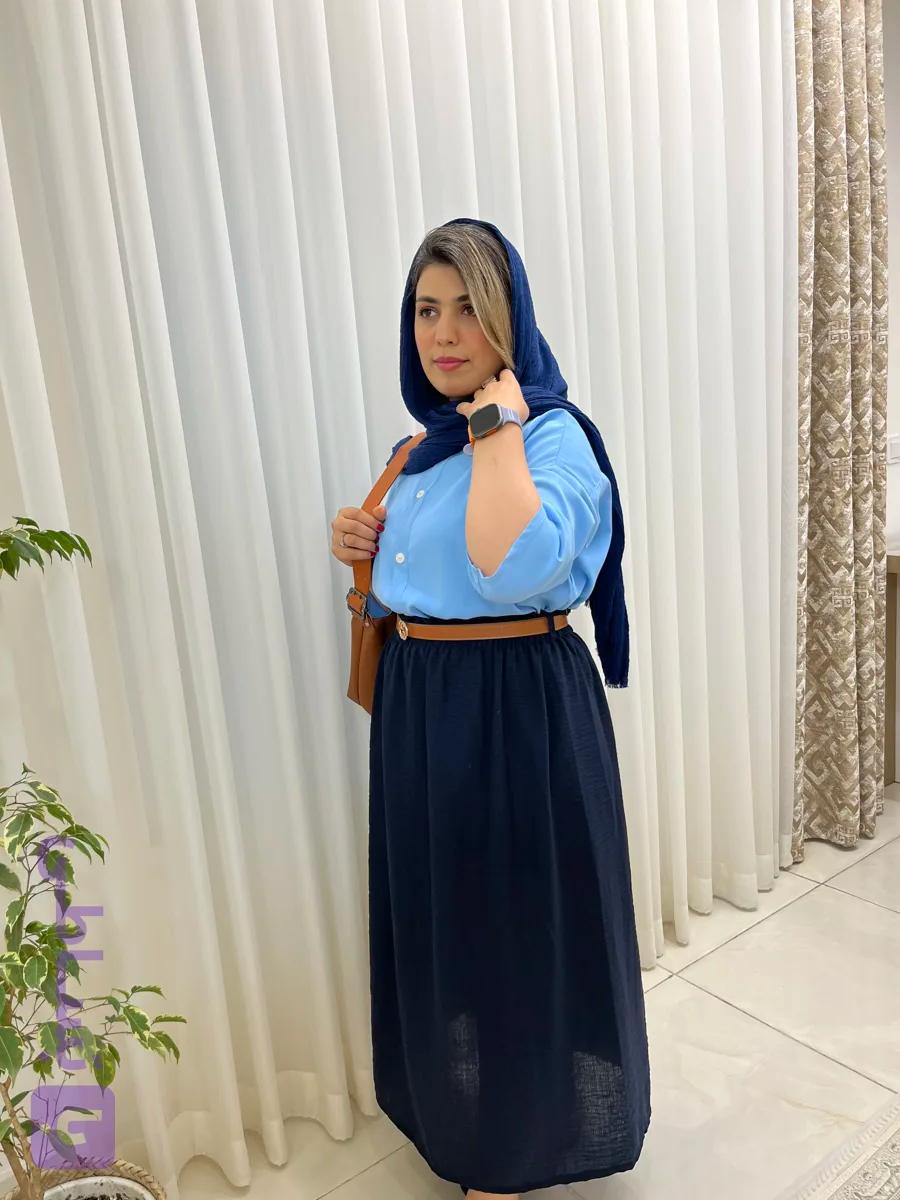 دامن زنانه لنین سورمه ای کمرکش