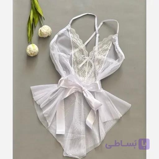 لباس خواب مدل بادی پشت ضربدری سفید کد۴۱۸۰