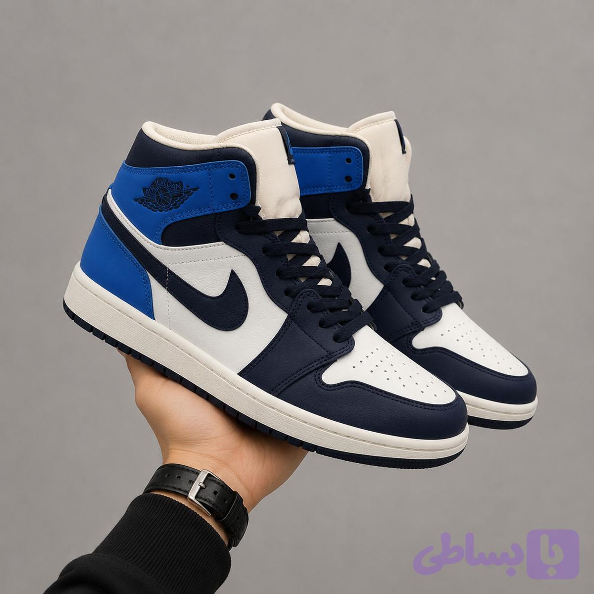 کفش کتانی نایکی ایر جردن ۱ Travis Scott ساقدار سفید آبی