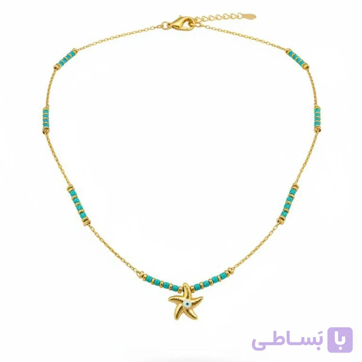 گردنبند زنانه سنگدار فیروزه ای — تصویر 1