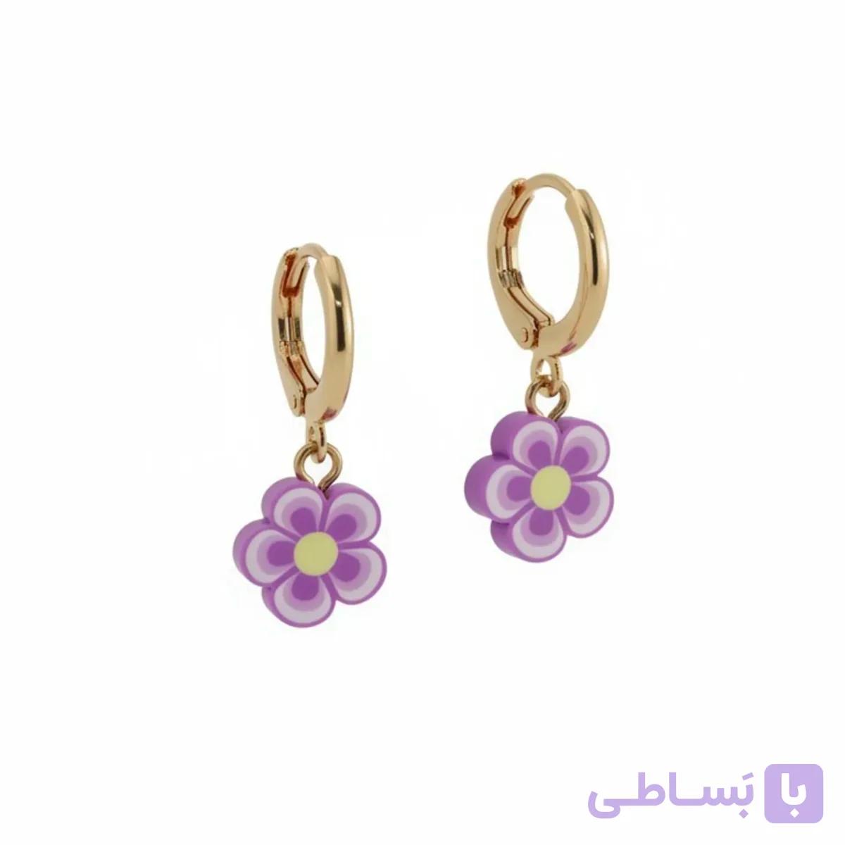 گوشواره زنانه گلدار بنفش — تصویر 1