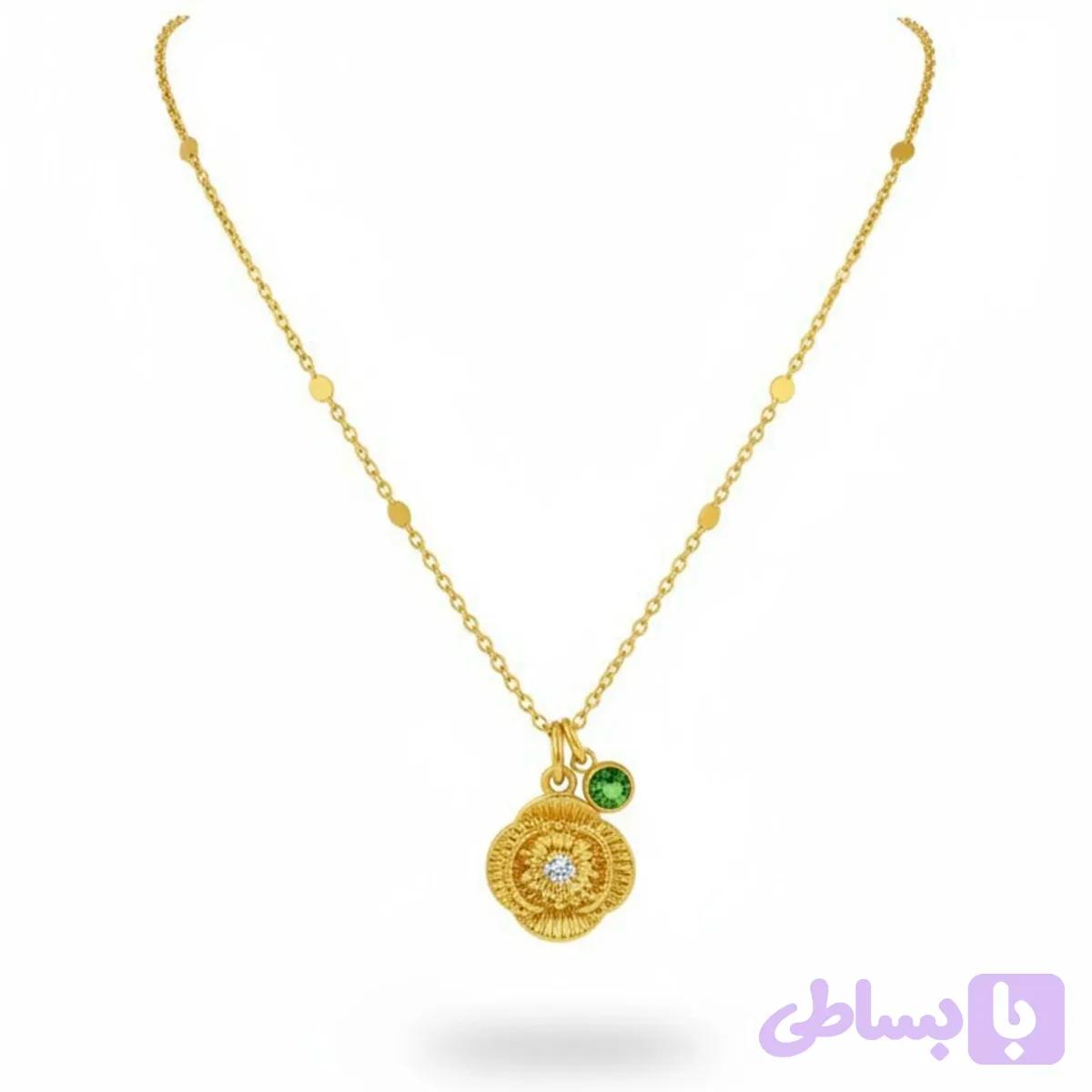 گردنبند زنانه استیل نگین سبز