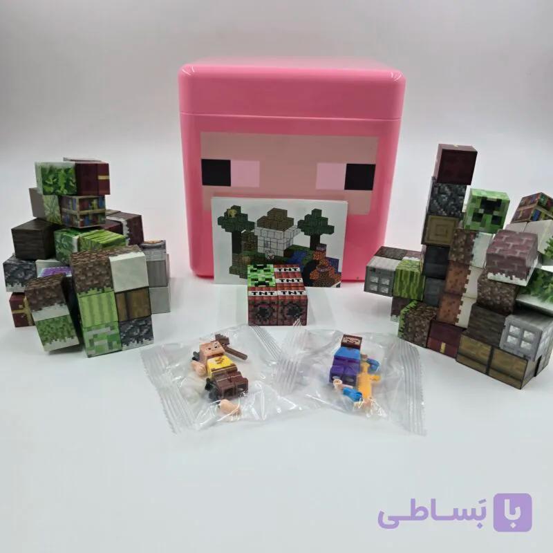 ست لگو و بلوک ساختنی مغناطیسی ماینکرافت مدل My World Magnetic Cubes با باکس طرح گوسفند صورتی — تصویر 1