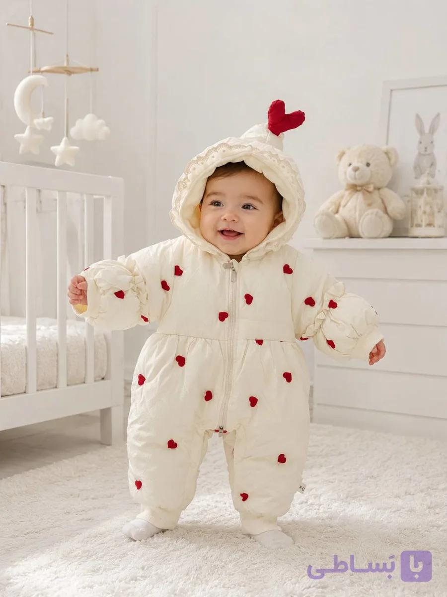 کاپشن سرهمی نوزادی وارداتی HQSD KIDS – طرح قلب – کد 2272 — تصویر 1