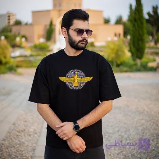 تیشرت مشکی نخ پنبه طرح ایران کوروش کد 01 — تصویر 1