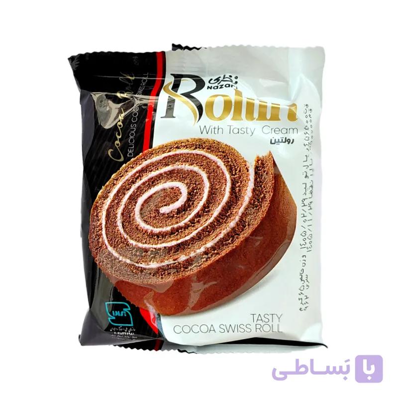 کیک اسفنجی کاکائویی لایه ای با کرم شیری (رولتین) نظری