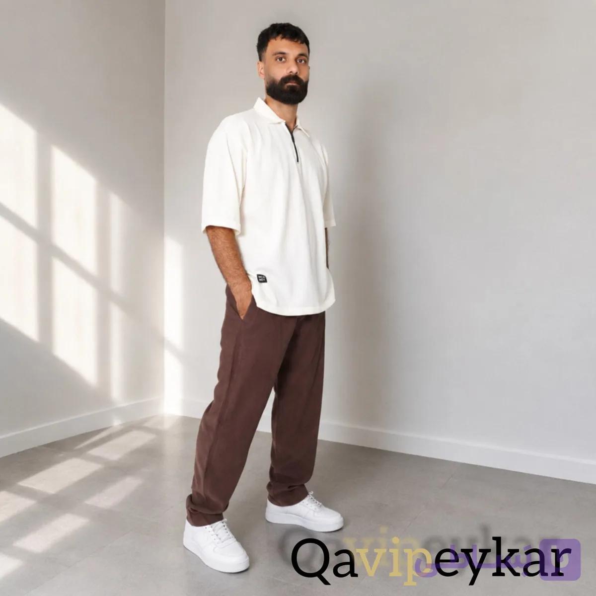 شلوار کتان سیلک نیم بگ مردانه | سایز 42 تا 50 | رنگ مشکی، سورمه‌ای، استخوانی و قهوه‌ای — تصویر 1