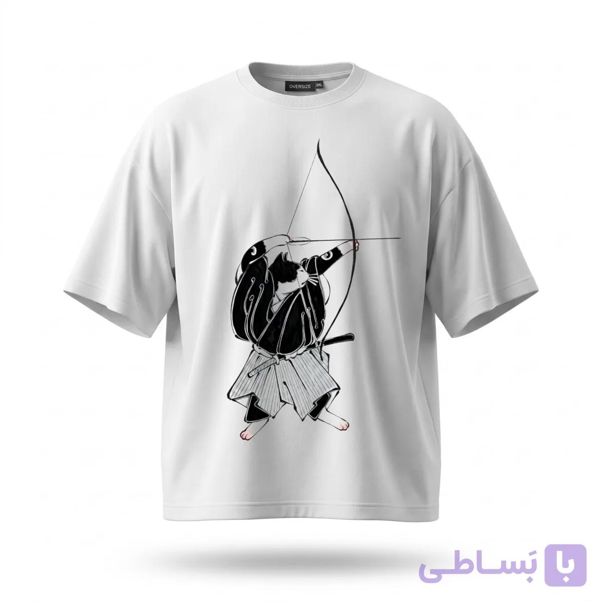 تیشرت سفید طرح گربه کمانگیر کد 96196 — تصویر 1