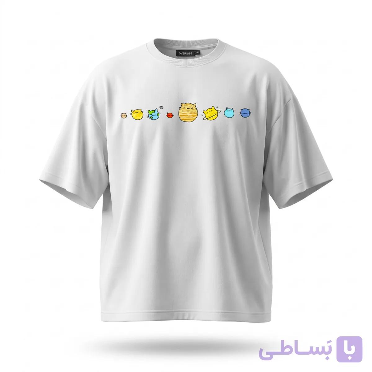 تیشرت سفید طرح کهکشان راه گربه ای کد 59281 — تصویر 1