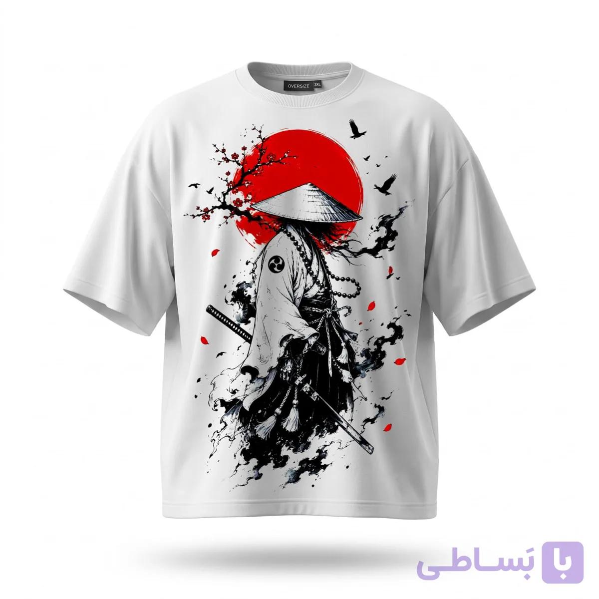 تیشرت سفید طرح سامورایی بهاری کد 37492 — تصویر 1