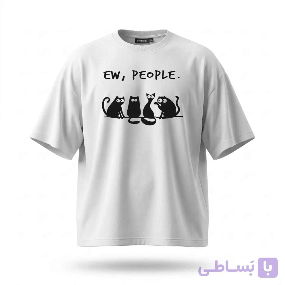 تیشرت سفید طرح گربه های فراری از مردم کد 14593 — تصویر 1